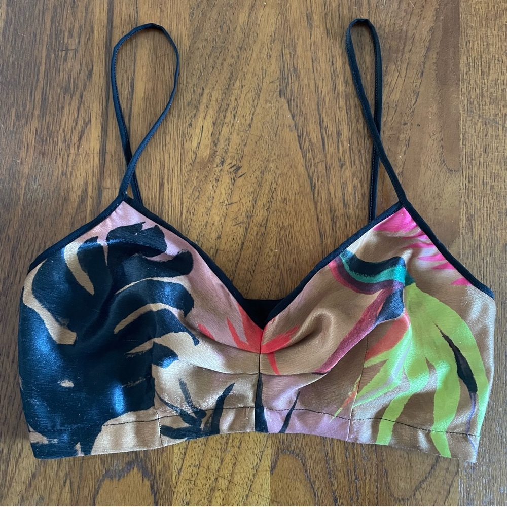 Zara Satin Printed Cropped Bra Top – XS – Like New